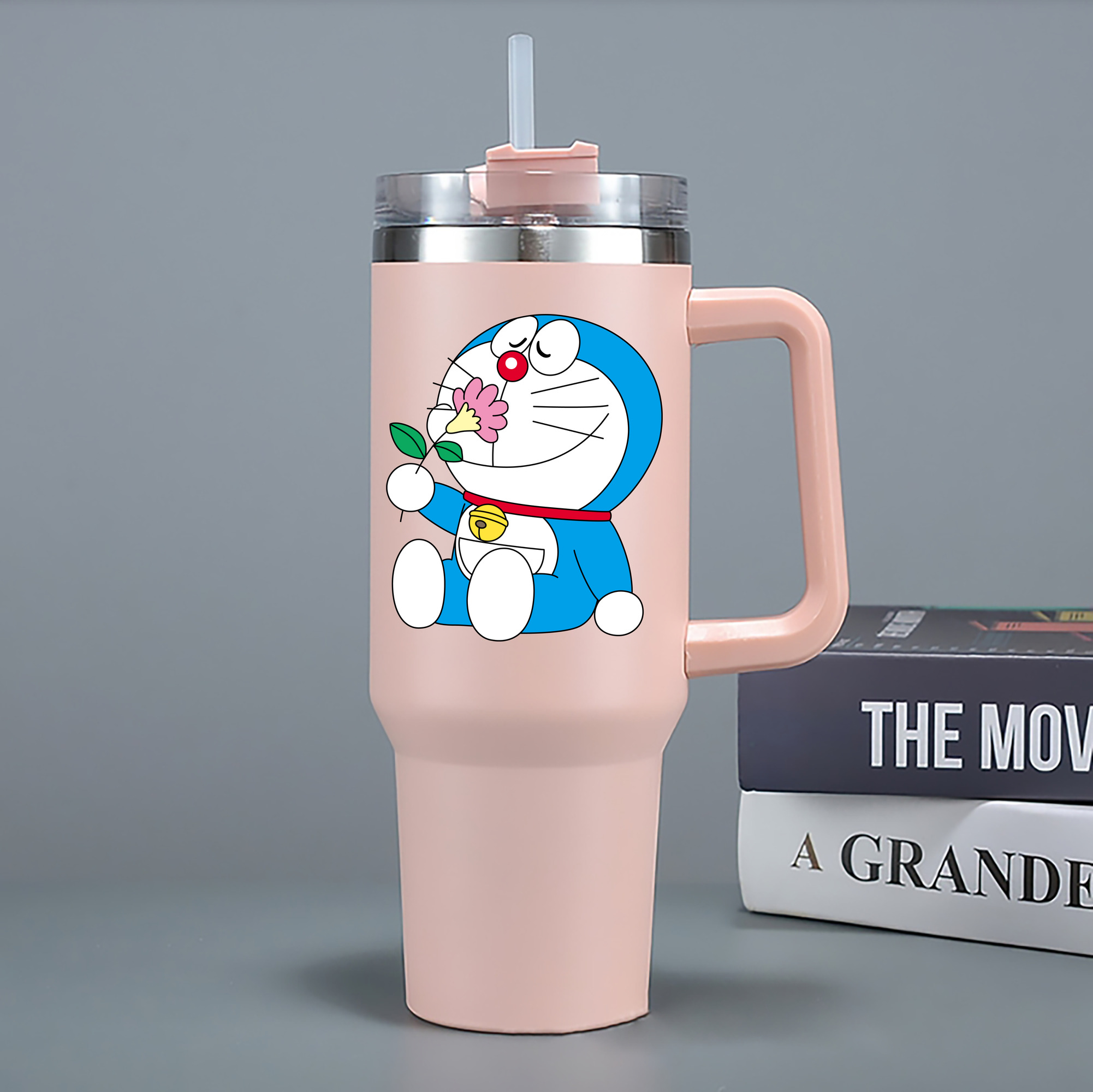 （画像用） ドラえもん Doraemon 1200mL車用タンブラー - クリスタルステッカー（プラスチックストロー付き）